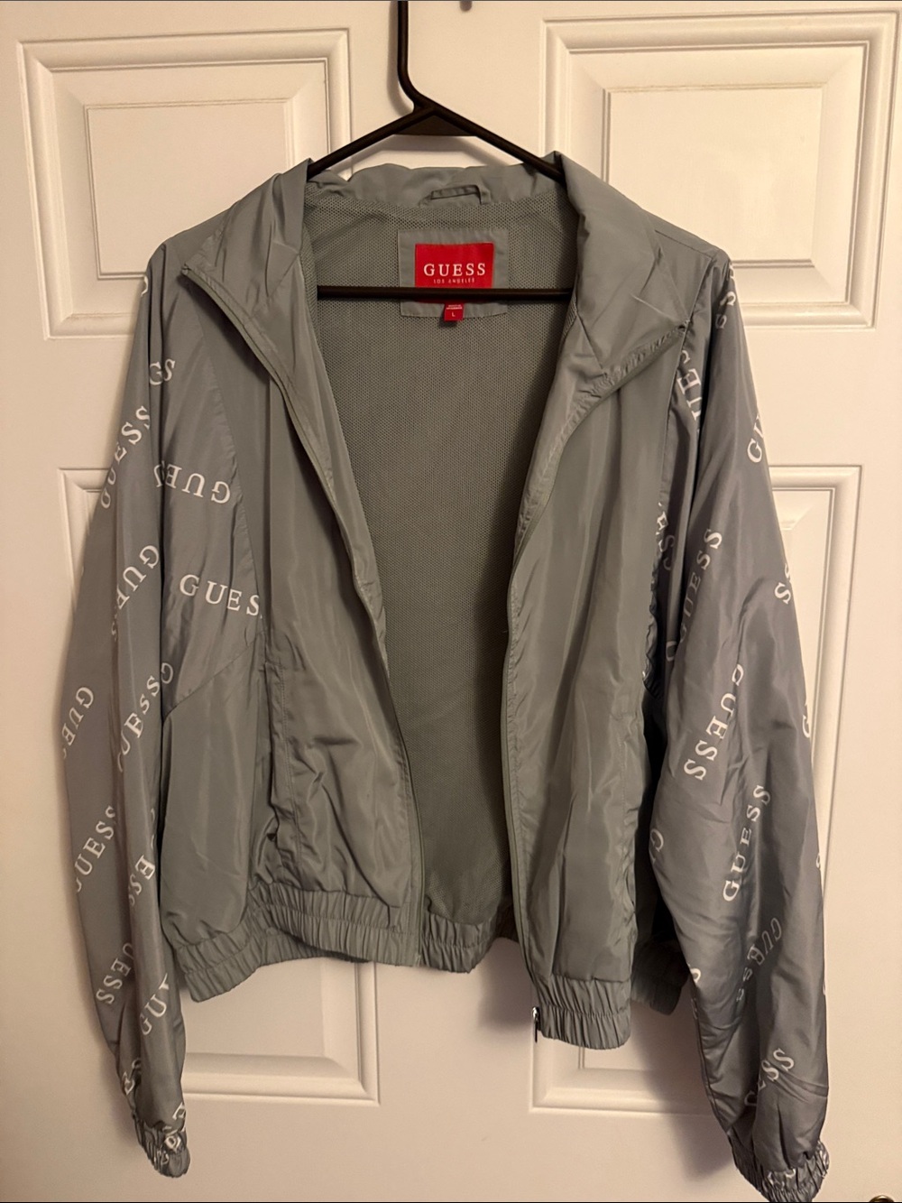 GUESS Sage Green All-Over Logo Bomber Jacket
